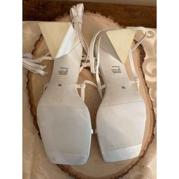 Bar III White Square Toe Strappy Sandals Lace-Up Design & Geometric Heels Chunky - Picture 4 of 7